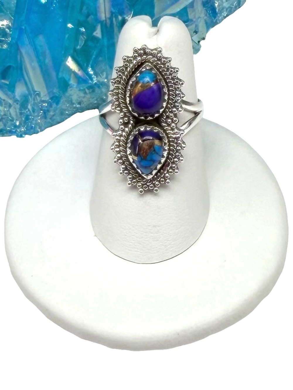 Kingman Purple Copper Turquoise Ring Size 6.5 Solid 925 Sterling Silver